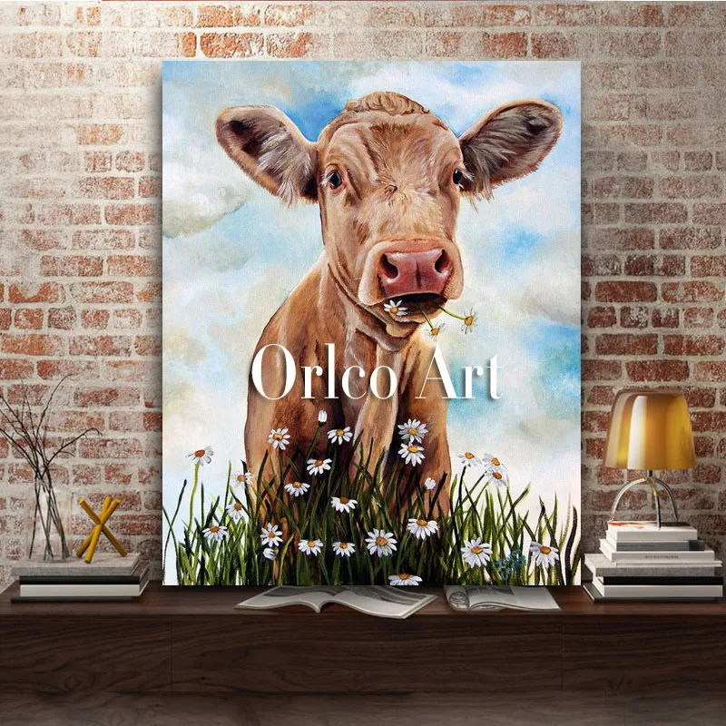 Ручная роспись Животные корова маслом на холсте Абстрактная Цвет стены Книги по