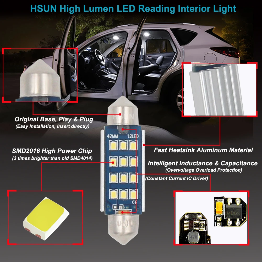Сигнальная лампа HSUN 6000K C5W led C10W 36 мм 39 41 прибор для поверхностного монтажа чтения