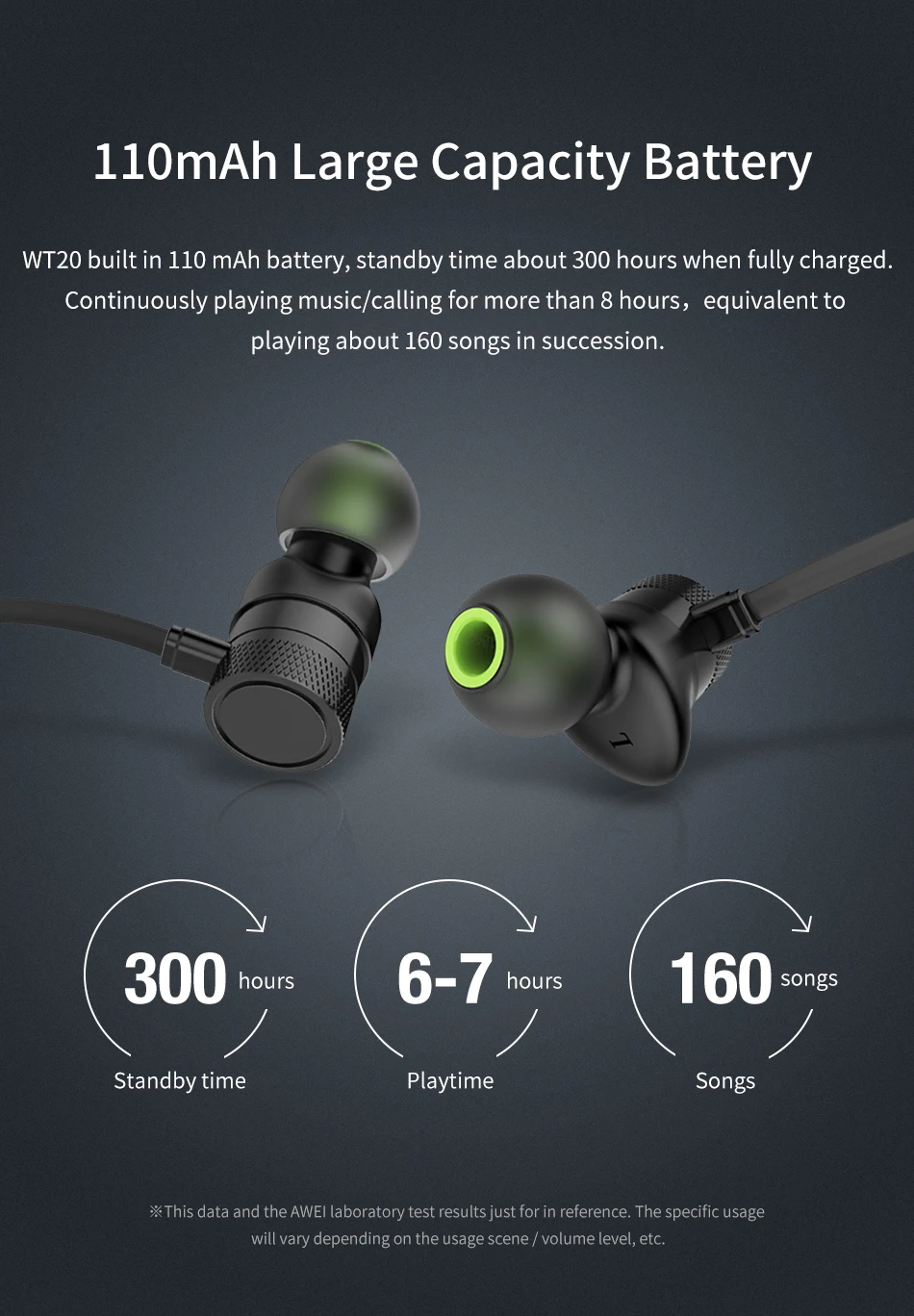 AWEI WT20 оригинальные беспроводные наушники-вкладыши Bluetooth спортивные наушники Hi-Fi стерео звук Магнитный дизайн громкой связи для игр с микрофоном