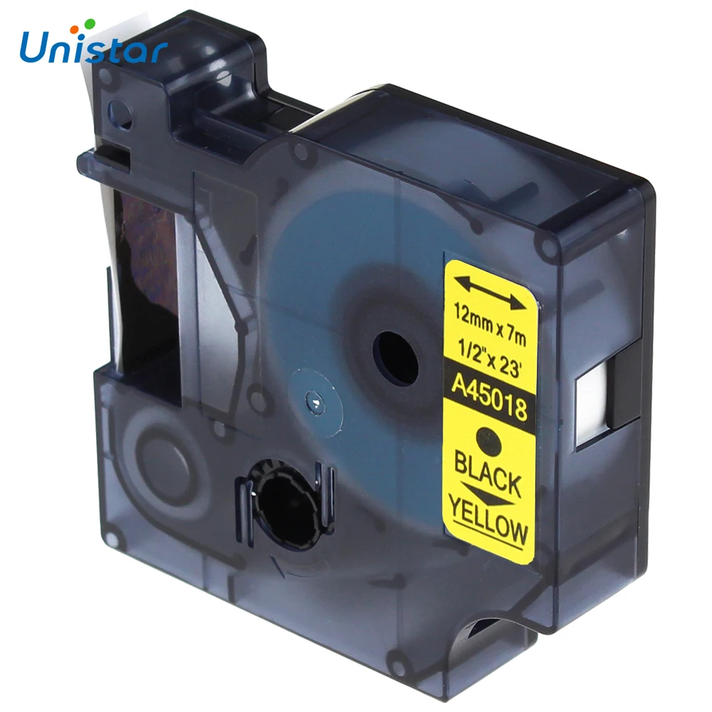 UNISTAR 2 шт. 45018 черный на желтом роде совместимый с этикеткой Dymo для D1 Tape LabelManager 210D 12