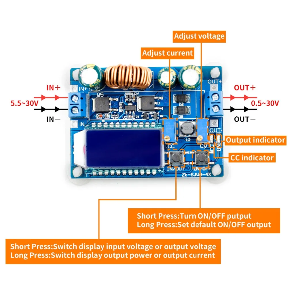 50 Вт DC 5,5 V-30 V модуль ldo понижающего Step Up Повышающий Модуль источника питания постоянного Давление ЖК-дисплей цифровой Дисплей регулируемая плата