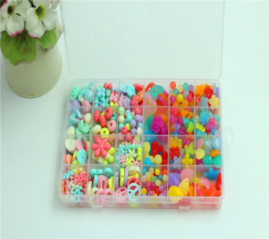 24 слота акриловые бусины DIY игрушки для детей Кристалл бисерная шнуровка игрушка-браслет подарок для девочек развевающееся ожерелье обучающая развивающая игрушка
