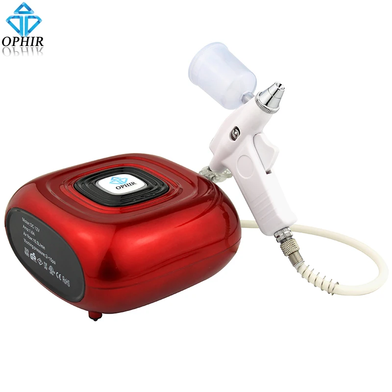 OPHIR Red Mini Air Compressor with 0.3mm Airbrush Kit for Cake Hobby Spraying Cake Decorating Airbrush Set_AC123R+AC124