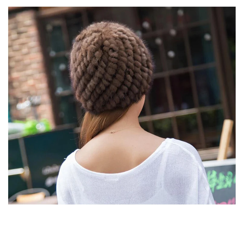 Натуральный мех норковая шапка в женских шапочках меховая для женщин вязаная