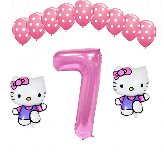 Розовый 1 комплект, воздушный шар hello kitty с цифрами 40 дюймов, латексные шары в розовый горошек для девочек 1, 2, 3, 5 лет, декор для дня рождения, Детские шары - Цвет: Розовый