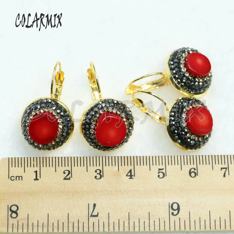 Женские серьги красного и кораллового цвета 8 пар Стразы золотого металлические