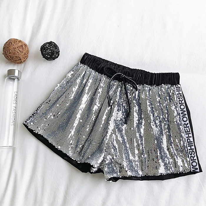 2019 New Fashion Summer Short Pants Casual Wear Sequins Letter Printing High Waist Shorts Women Skateboard Sexy Female | Женская одежда