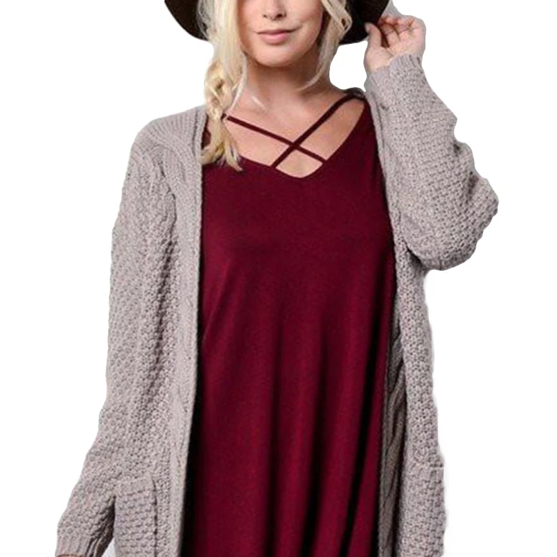 Осенне-зимний Повседневный вязаный кардиган свитер для женщин Серый свободный