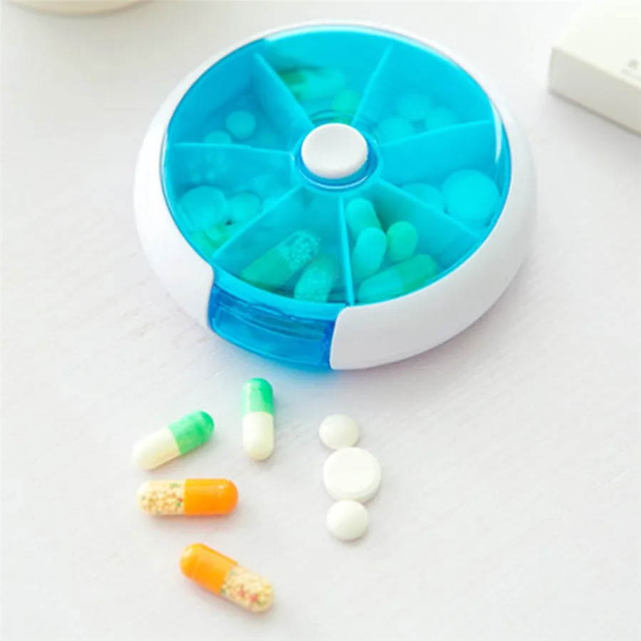 Еженедельный автоматический поворотный круглый форма Медицина Pill Box Путешествия емкость для лекарств держатель планшеты чехол для хранения 2 цвета