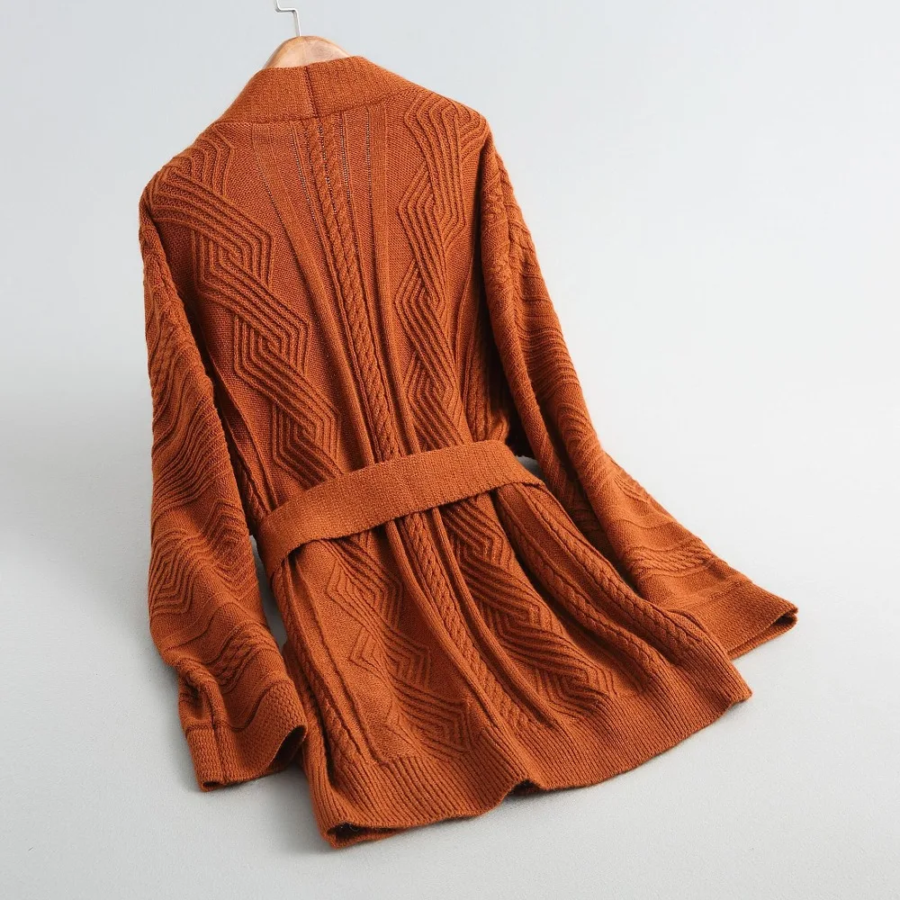 Knitted cardigan Women fashion warm winter oversize sweater v-neck belted loose coat |