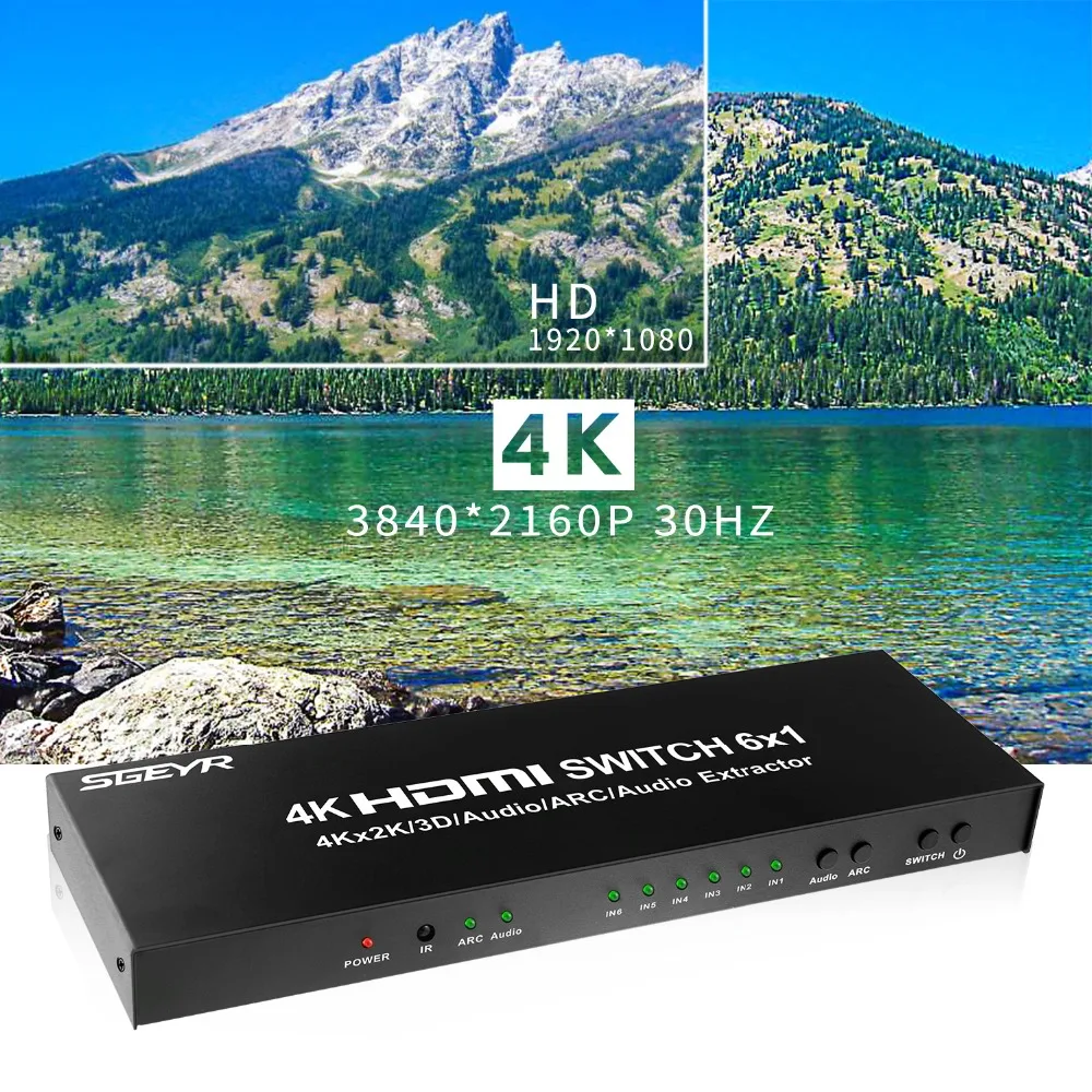 SGEYR 4K x 2K HDMI переключатель сплиттер 6 портов адаптер с оптическим 3 5 мм аудио