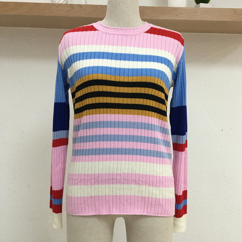 Fashion Striped Rainbow Sweater Women 2018 Autumn Winter Knitted Tops Sweaters Pullovers Long Sleeve Fitness Casual Jumper Femme | Женская