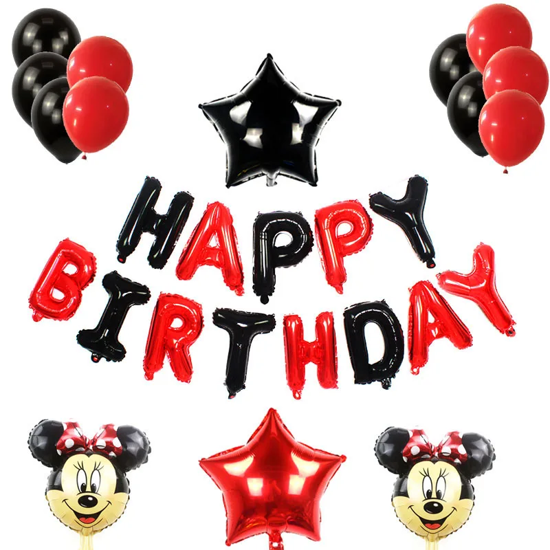 HBD MK SET7 Минни Микки День рождения в виде торта праздничные шары украшения для взрослых 18 день рождения украшения красные/черные буквы Микки латексные шары - Цвет: HBD MK SET7