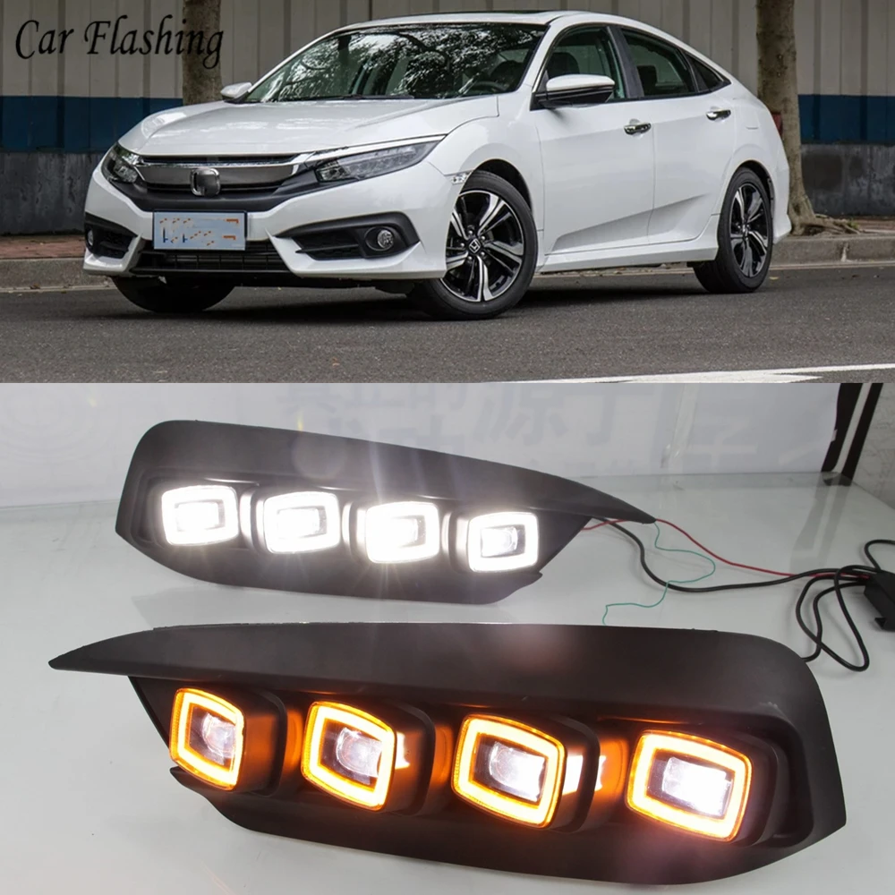 Автомобиль мигает 1 пара для Honda Civic 2016 2017 2018 DRL светодиодный дневные ходовые огни