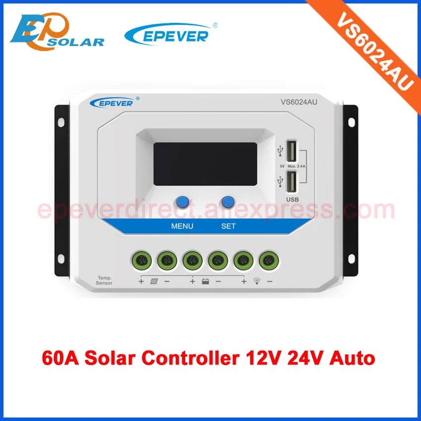 

60A PWM Solar panels regulator EPEVER 12V/24V Auto work controller lcd display with USB port solar pv power station VS6024AU