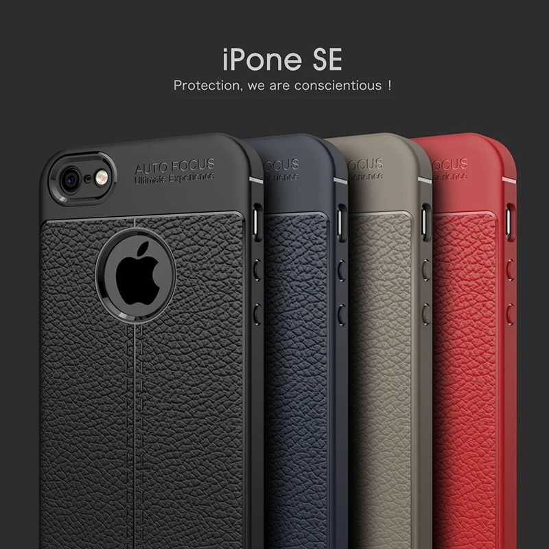 Shockproof For Apple iPhone 5 5s SE 3D Lychee Leather Texture Cover Ultra Thin Soft TPU Silicone Bumper Rubber Phone Case Fundas |