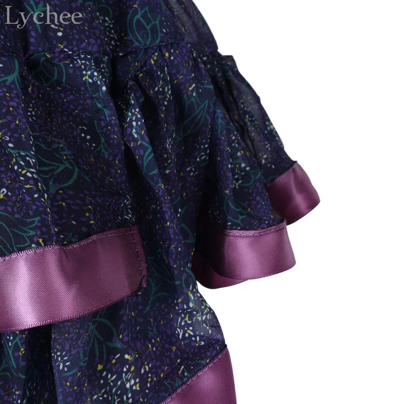 Lychee Harajuku Irregular Pleated Skirt Spring Summer A Line Floral Print Skirts Casual Sweet Knee-Length Short | Женская одежда