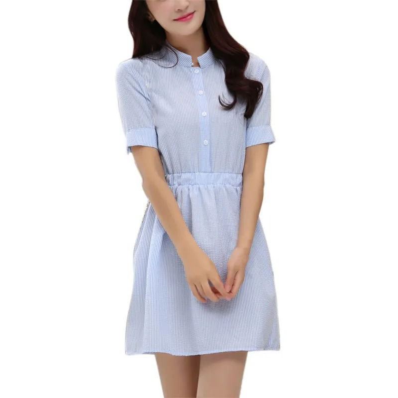 Женское платье в полоску с коротким рукавом плиссированное из мягкого хлопка