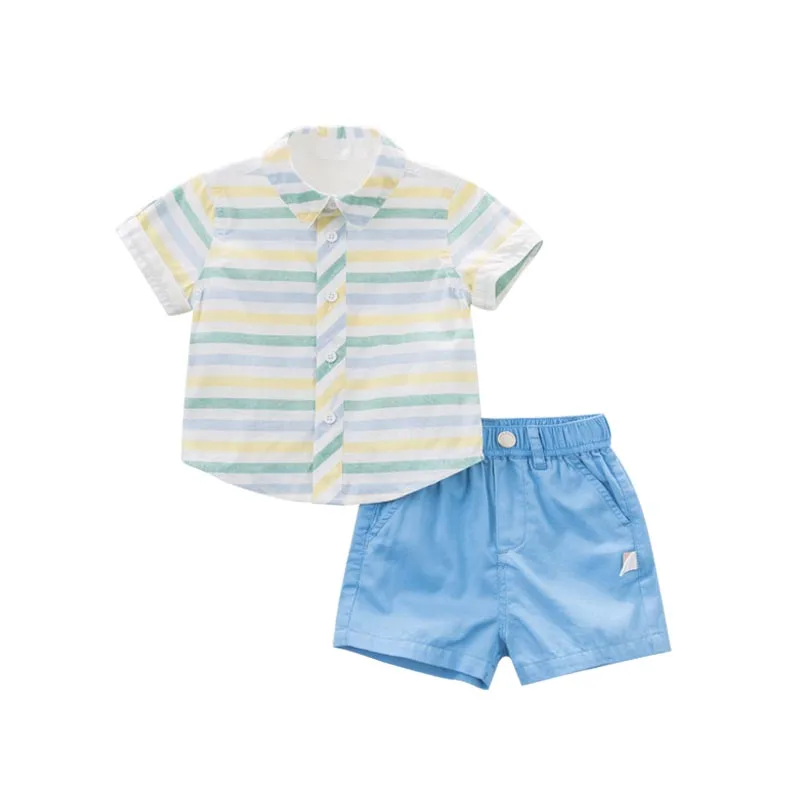 light blue Dave bella/летние комплекты одежды в полоску для маленьких мальчиков; костюм для детей младенцев; детская одежда высокого качества; DB7330 - Цвет: light blue