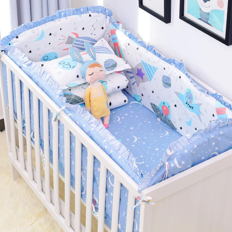 Комплект постельного белья голубого цвета для кроватки, хлопок, детское постельное белье, детская кроватка, бамперы, наволочка, 6 шт./компл.