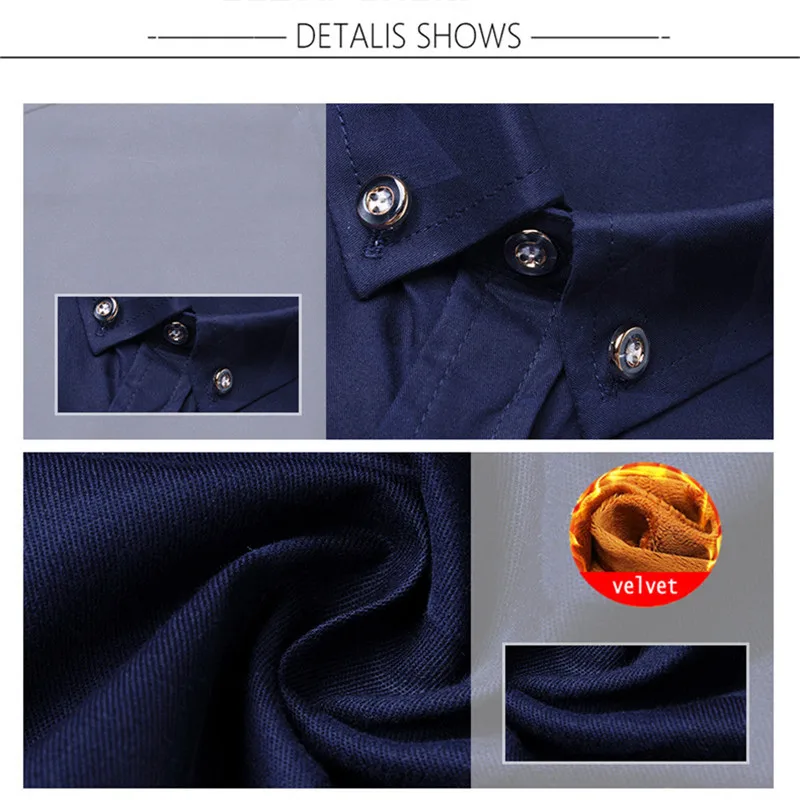 BROWON Winter Mens Dress Shirts Warm Thick Fabric Velvet Shirt Men Turn-down Collar Korean Style Slim Fit Clothes Plus Size | Мужская