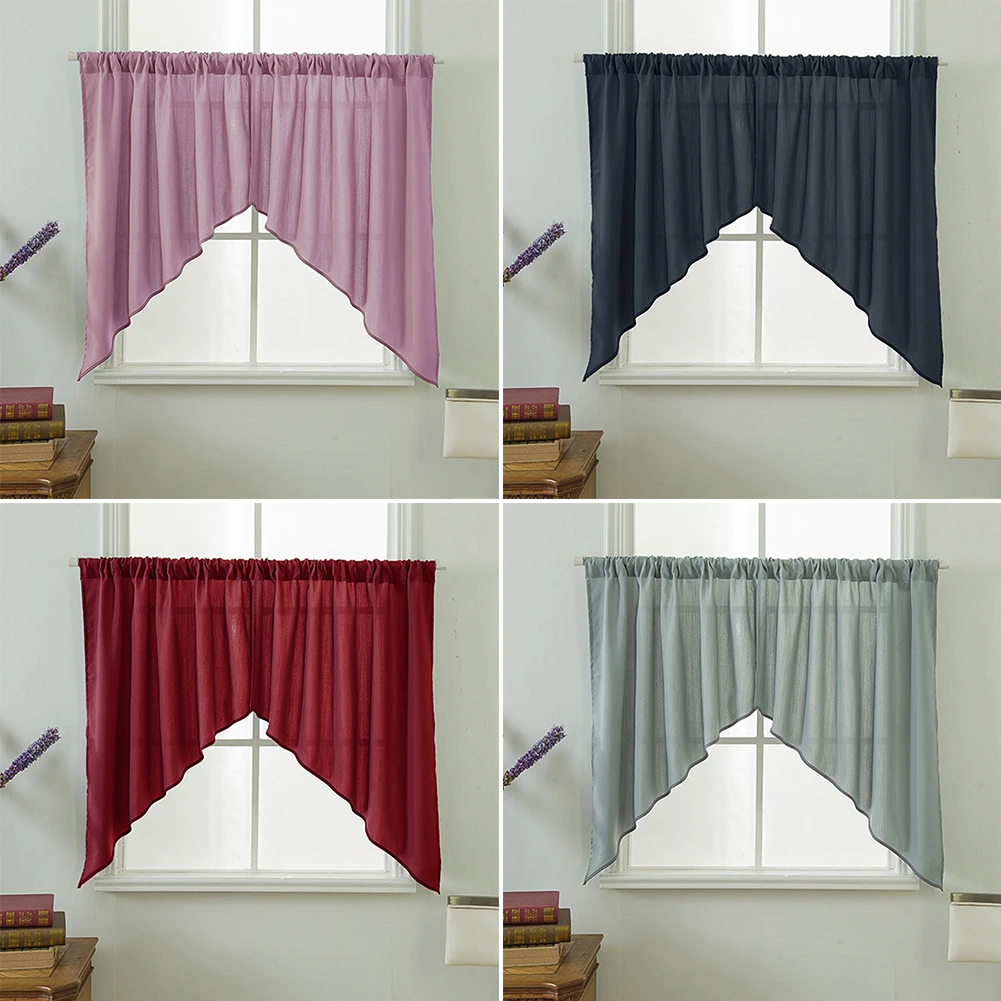 2PCS Polyester Cotton Guestroom Decoration Short Pastoral Solid Elegant Living Room Home Window Triangular Valance Curtains | Дом и сад