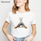 Футболка женская, с принтом кролика, пухлая попа, 2021, летние топы, футболка в стиле Харадзюку, Женская забавная футболка