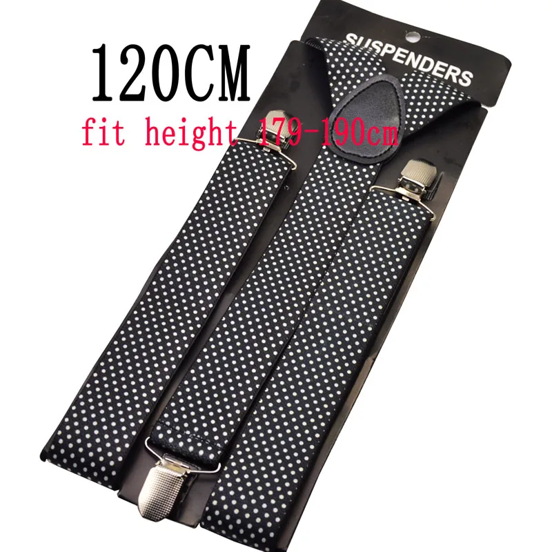 120CM Мужские подтяжки см 3,5 см широкий женский большой plussize подтяжки черный белый горошек 3 клип на y-назад подтяжки Эластичные подтяжки больше 110 см - Цвет: 120CM