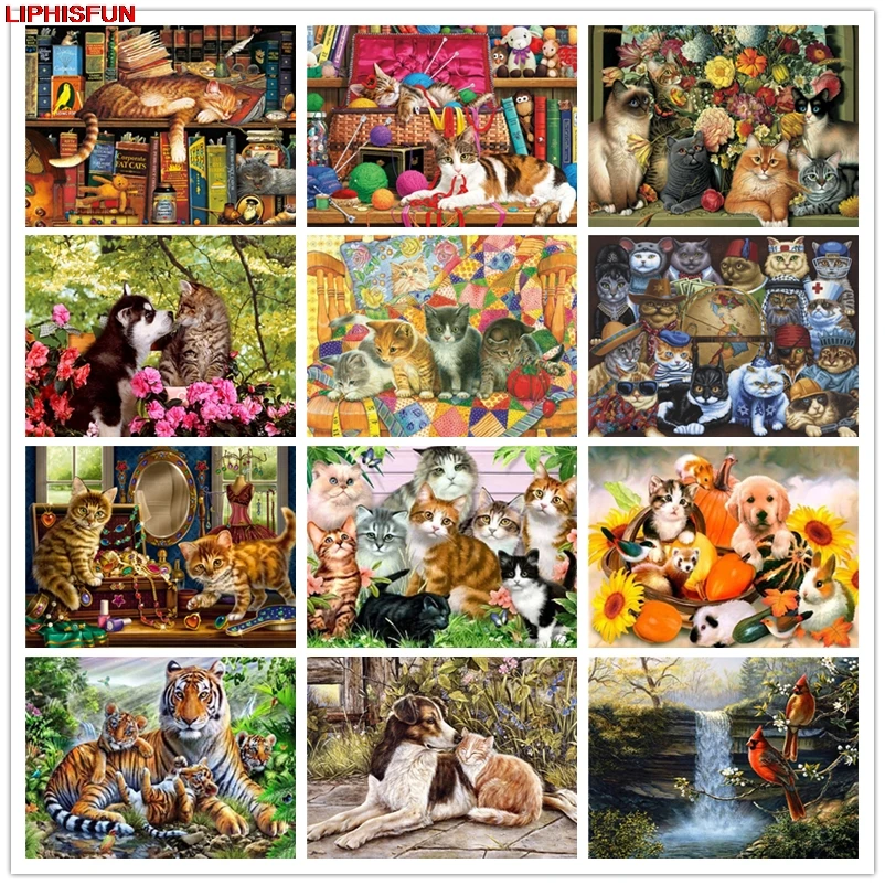

LIPHISFUN ручная работа вышивка крестиком Алмазная картина полная дрель домашний декор квадратная/круглая мультяшная картина собака кошка