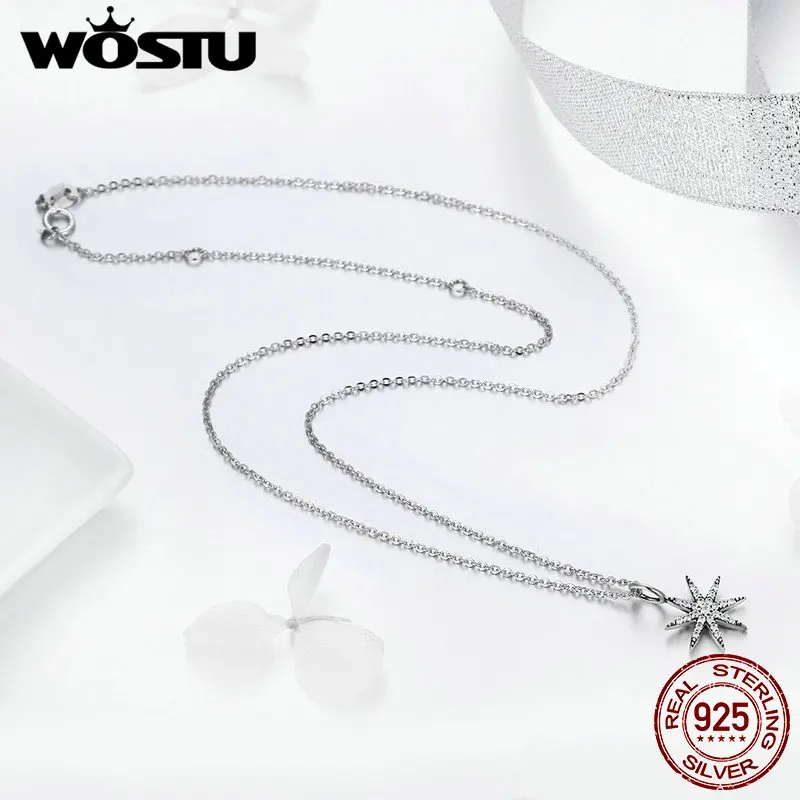 WOSTU Аутентичные стерлингового серебра 925 Сверкающая Звезда прозрачная Подвеска из фианита ожерелье для женщин модные ювелирные изделия вечерние подарок DXN204