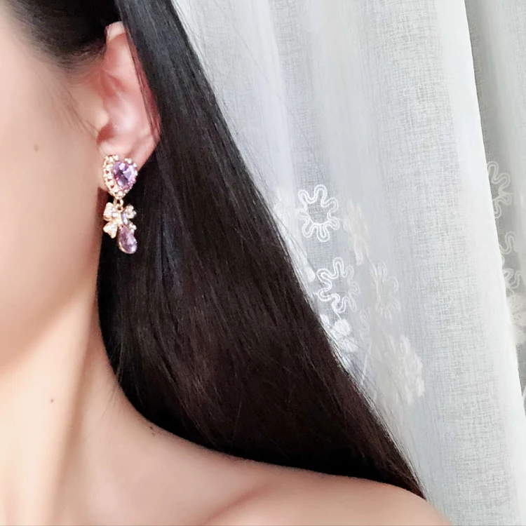 Женские серьги-подвески MENGJIQIAO длинные серьги с кристаллами в форме сердца бантом