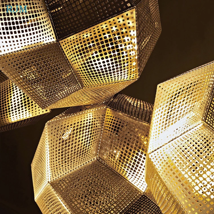 

Modern Stainless Steel Metal Geometric Art Pendant Lights Fashion Hollow Gold Hang Lamps Restaurant Bar Clothing Shop Lightings