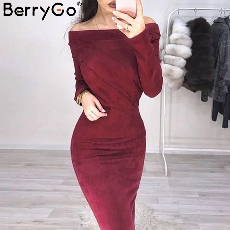 BerryGo с открытыми плечами эластичные замшевые облегающие Сексуальные Платья