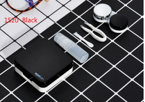 1520 Black Цветной чехол для контактных линз с зеркалом, Женская цветная коробка для контактных линз, контейнер для контактных линз, дорожный набор, коробка - Цвет: 1520 Black