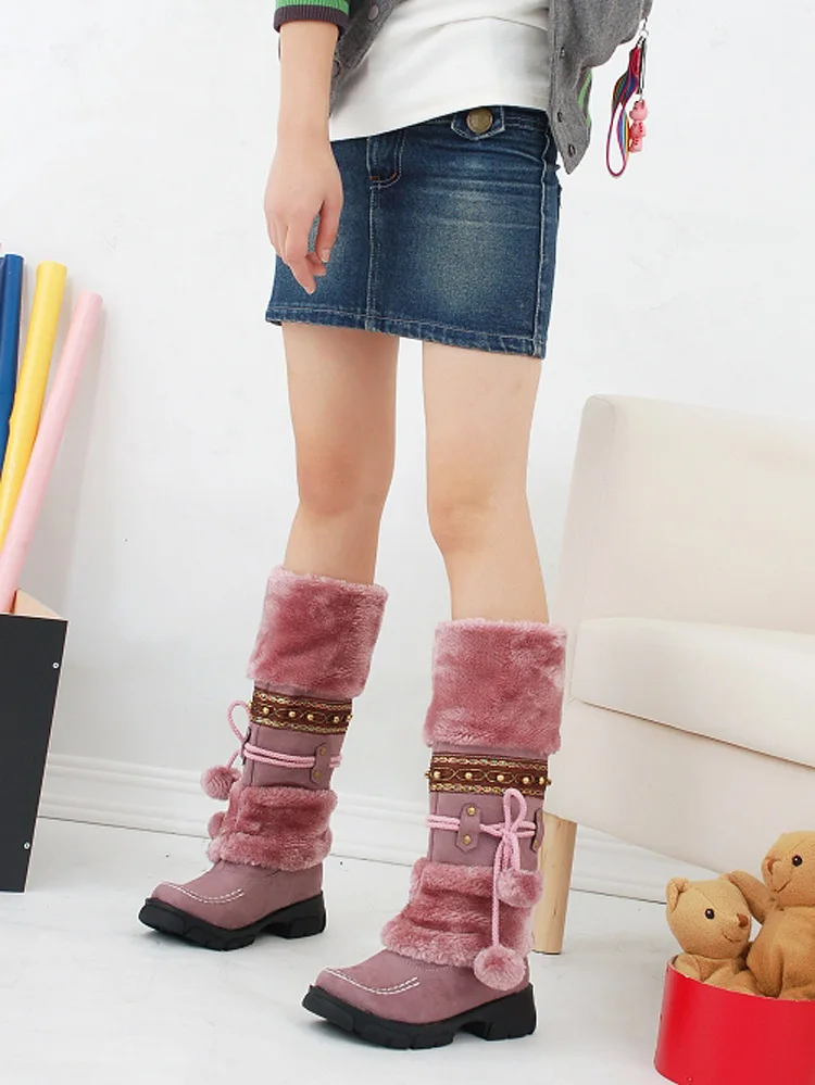 Женские ботинки до середины икры; chaussures femme; теплая зимняя плюшевая обувь; женские зимние ботинки с бахромой; женская обувь на толстой резиновой подошве на высоком каблуке; Botes Mujer