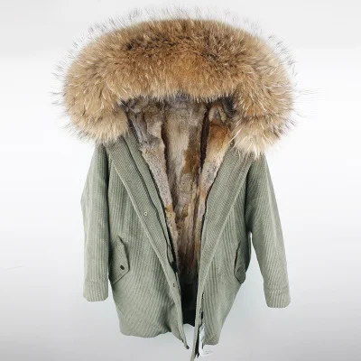 OFTBUY, новинка, зимняя куртка, пальто, женская парка, шуба, вельвет, натуральный мех енота, воротник, теплый, толстый, мех ламма, шерстяная подкладка, парки - Цвет: rabbit fur liner