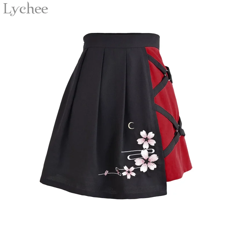 Летняя женская футболка Lychee в китайском стиле с вышивкой Сакура и Луны