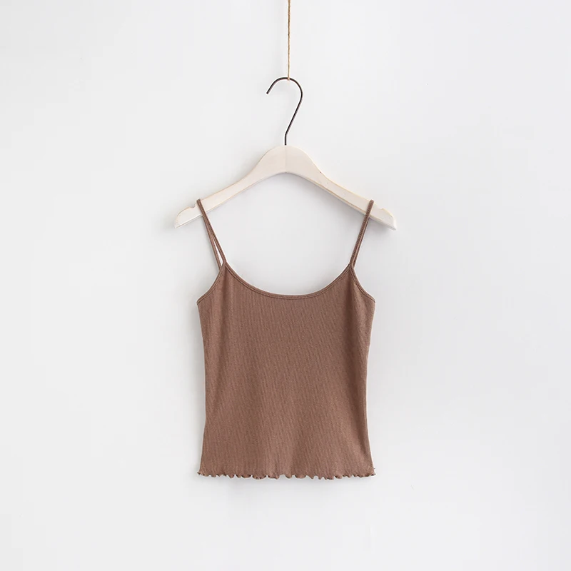 Женский сексуальный глубокий Scoopneck back Camisole женский Тощий топ на бретелях с гофрированным краем