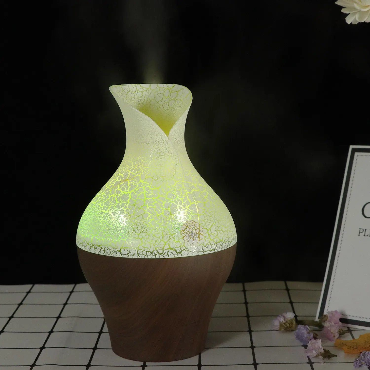 Electric Aroma Essential Oil Diffuser Ultrasonic Air Humidifier With Wood Grain 7 Color Changing Led Lights For Home Office