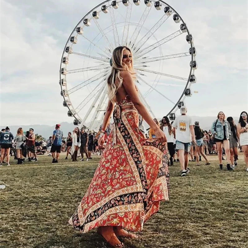 2018 макси длинные платья Чехлы для мангала спинки цветочный принт разделение