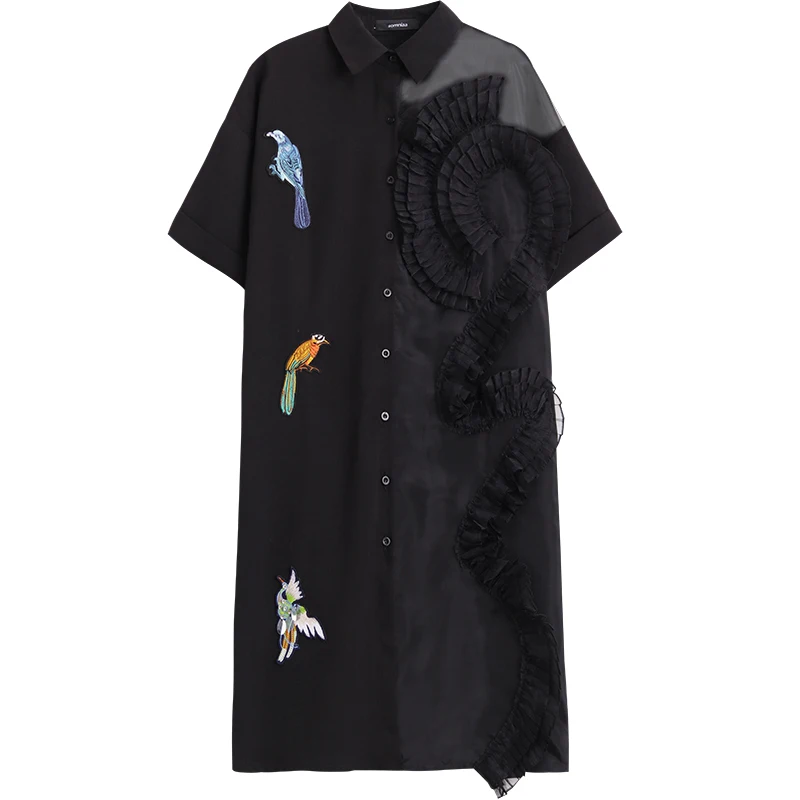 LANMREM 2020 Новая модная вышитая рубашка из органзы для женщин Свободная шифоновая