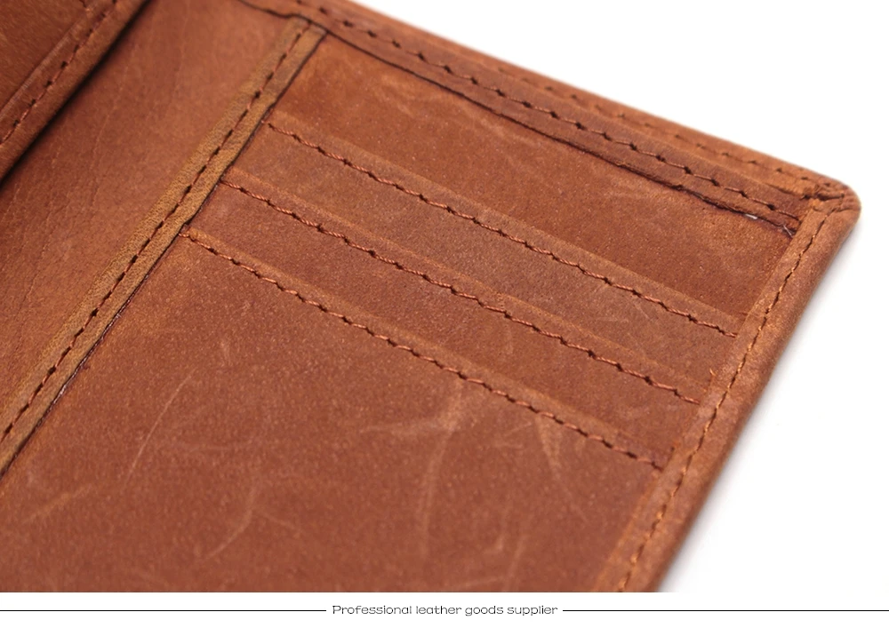 RFID Antitheft Scanning Crazy Horse Leather Wallet Hasp Leisure Men's Slim Leather Mini Wallet Case Credit Card Trifold Purse