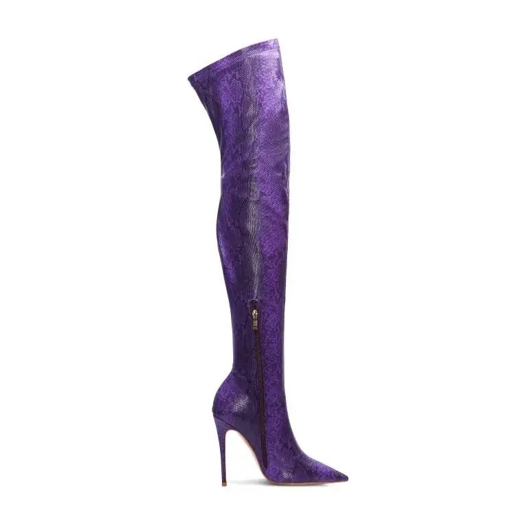 Buono Scarpe/; Сапоги выше колена с животным принтом; пикантные сапоги до бедра на высоком каблуке; высокие сапоги с острым носком и змеиным узором; botas mujer; обувь