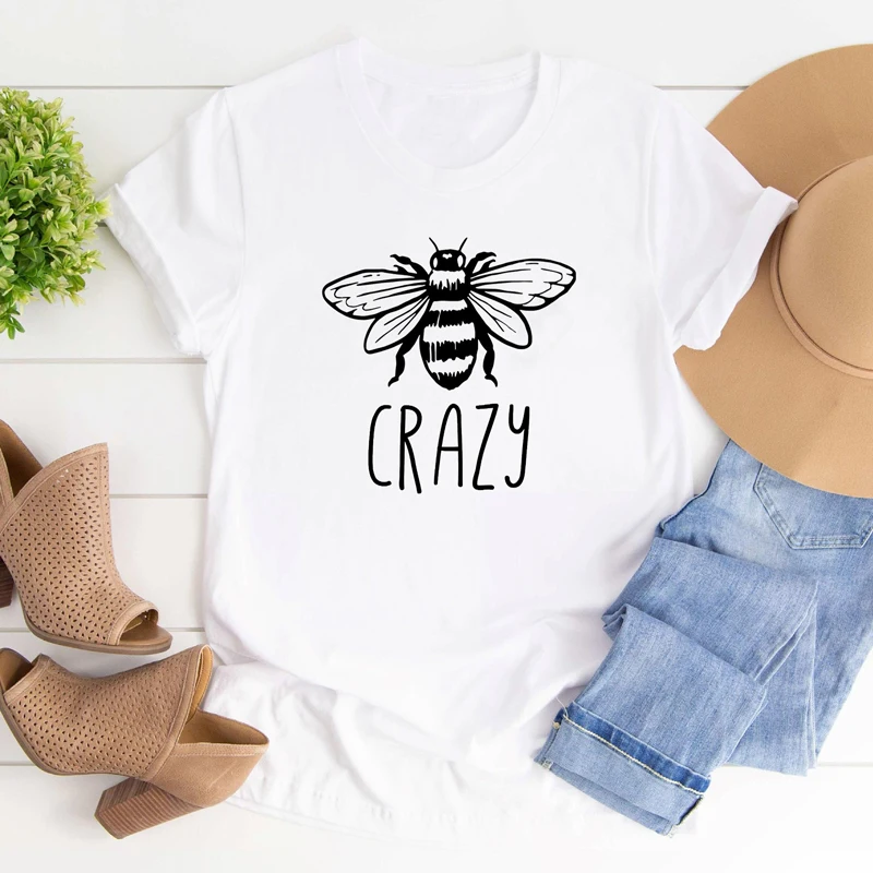 

Bee Crazy футболки высокого качества Женская одежда графическая забавная Футболка Топ Стильная летняя футболка с коротким рукавом Эстетическа...