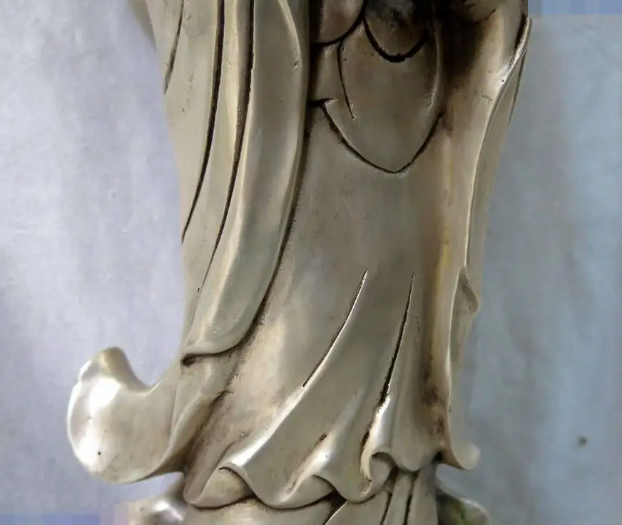 17 &quotКитай Серебро буддизм богиней Гуаньинь чистая бутылка Будды Скульптура