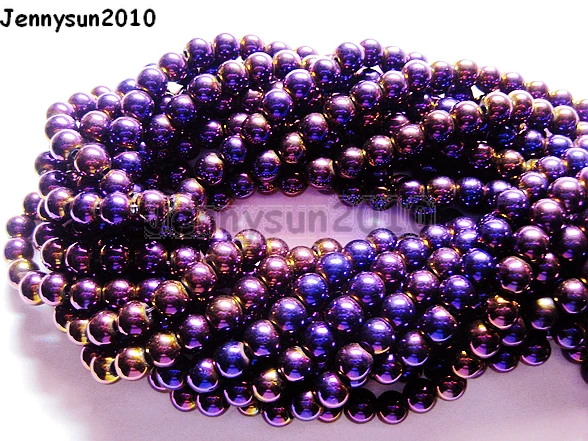 

4mm Metallic Purple Natural Hematite Gems stone Round Ball Beads Metallic Color 16'' for Jewelry Making Crafts 10 Strands/Pack