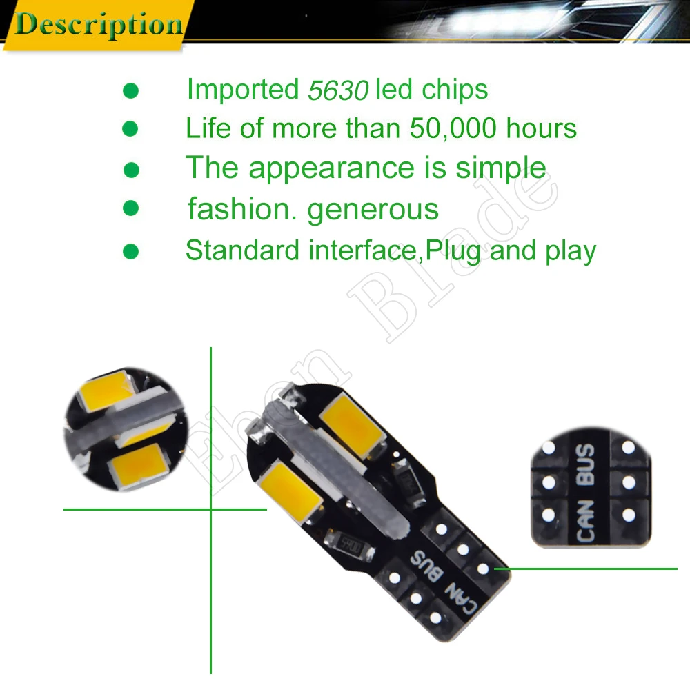 10Pcs T10 Led Canbus W5W Led Bulb 168 194 Car Interior Lights Signal Lamp Dome Reading License Plate Light Auto 12V Amber Orange