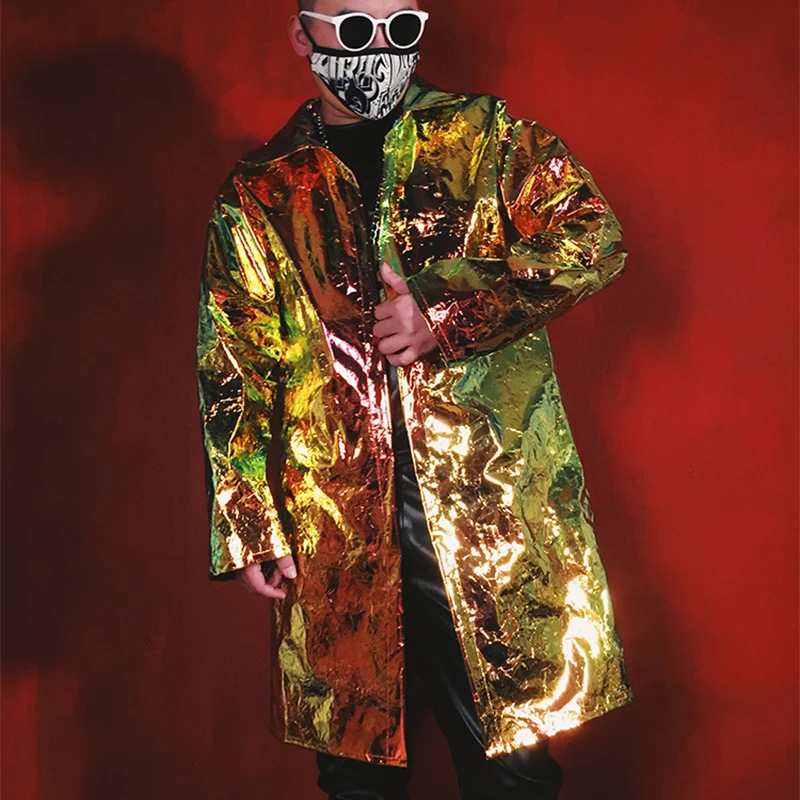 Мужское сценическое пальто на заказ Золотое из искусственной кожи куртка