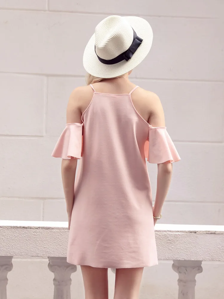 Летний Новый Милые Дамы Розовое Платье Женщины С Коротким Рукавом Рюшами Мини