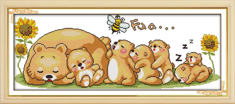 Картины для вышивки крестиком с надписью Joy Sunday Bear Family In Deep Sleep|joy sunday|joy sunday cross